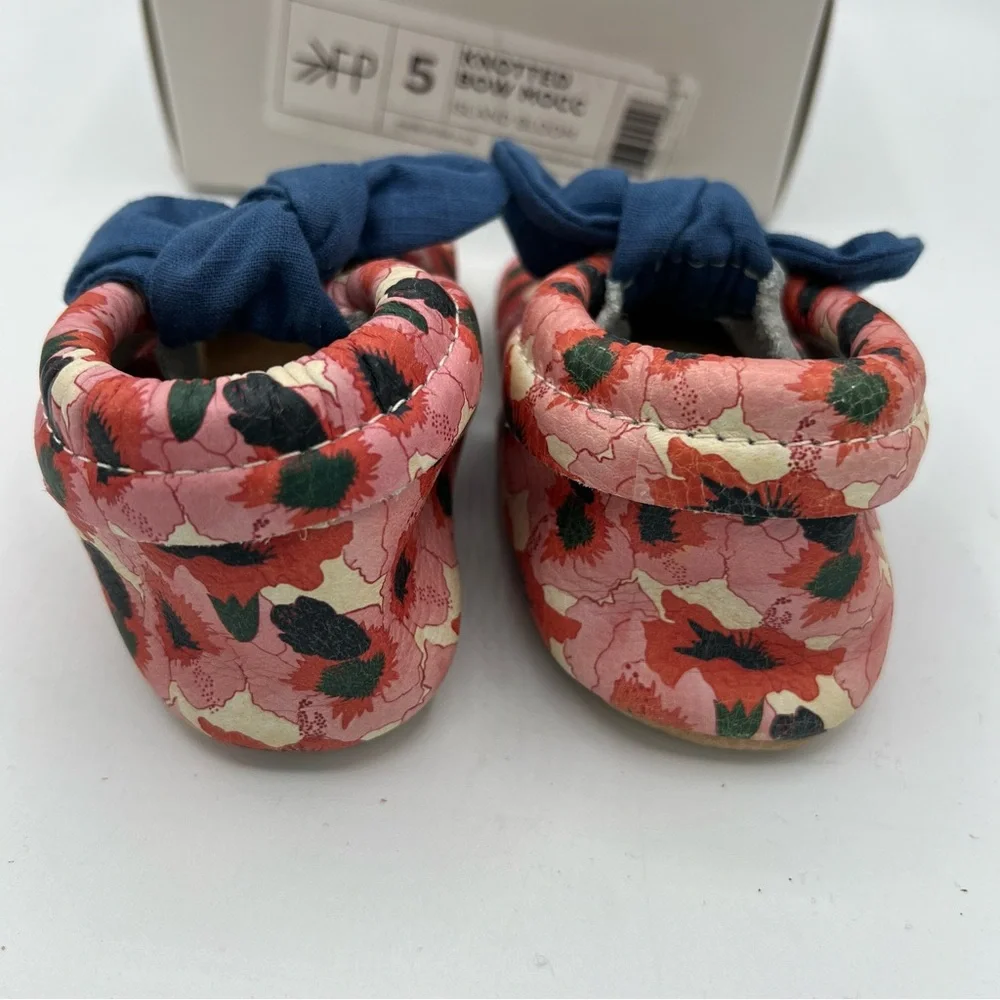 Freshly Picked Knotted Bow Moccasins Leather Toddler‎ Sz 5 Island Bloom Floral